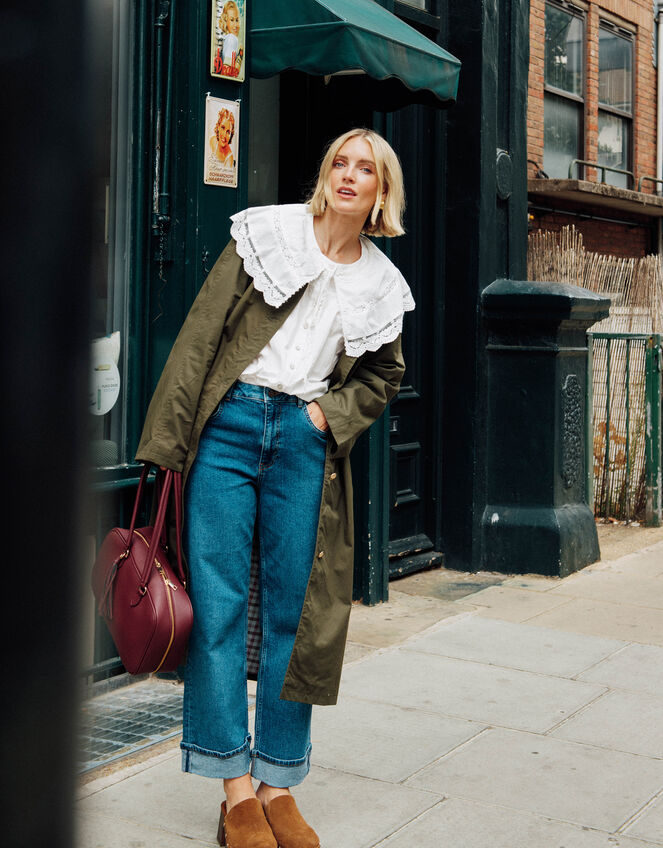 Tina Straight Turn Up Jeans, Blue (MID AUTHENTIC BLUE), large