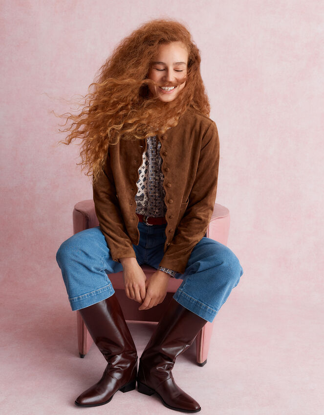 Isla Faux Suede Jacket, Brown (BROWN), large