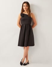 Nina Asymmetrical Bow Strap Prom Dress, Black (BLACK), large