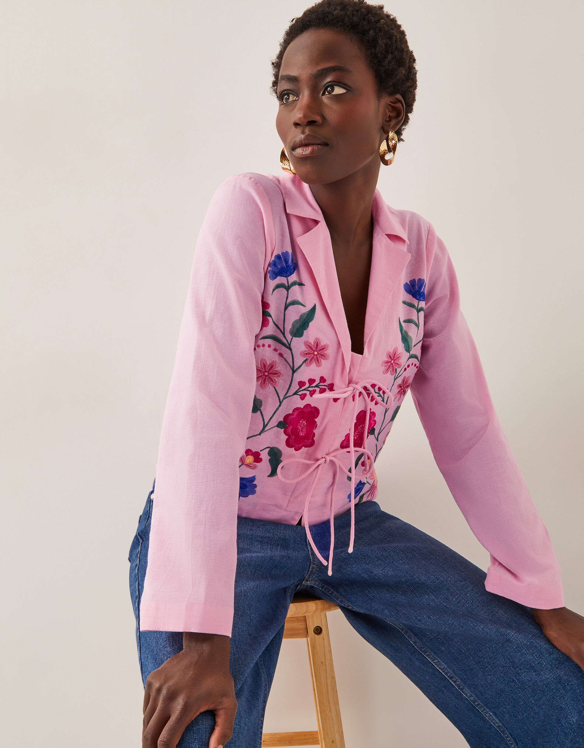 Agata Embroidered Tie Top Pink | Tops & T-shirts | Monsoon UK.