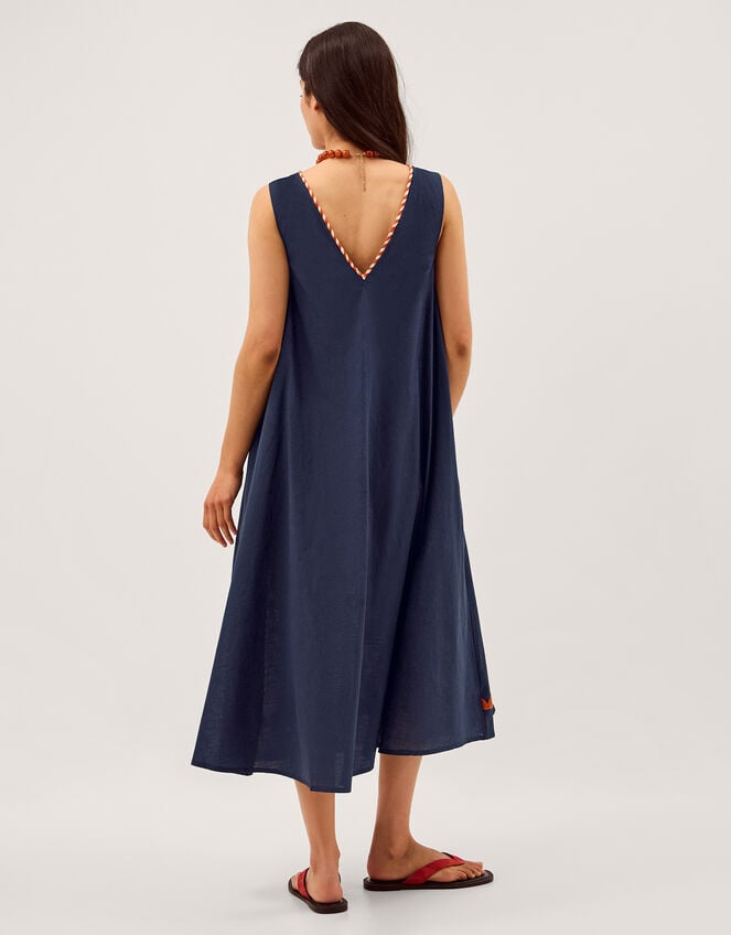 Eloise Tropical Embroidered Midi Dress, Blue (NAVY), large