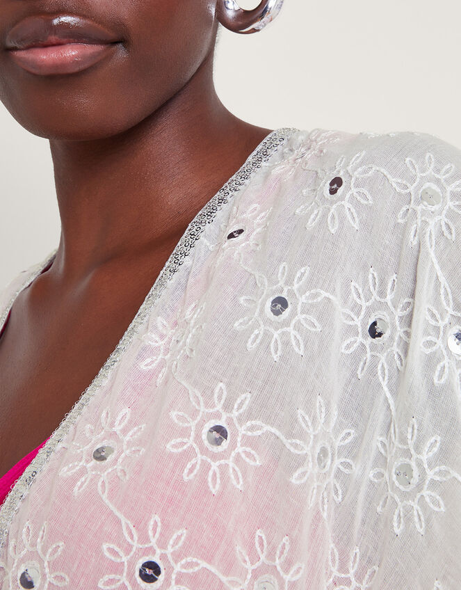 Sequin Embellished Kimono, White (WHITE), large