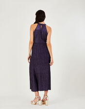 Metallic Midi Halter Neck Dress with Recycled Polyester, Purple (PURPLE), large