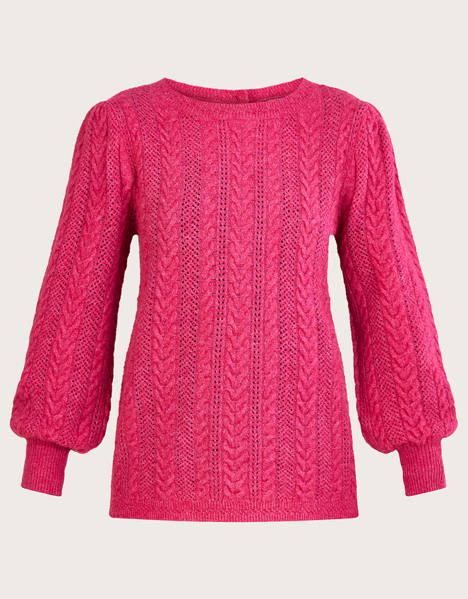 Back Button Cable Jumper with Recycled Polyester, Pink (PINK), large
