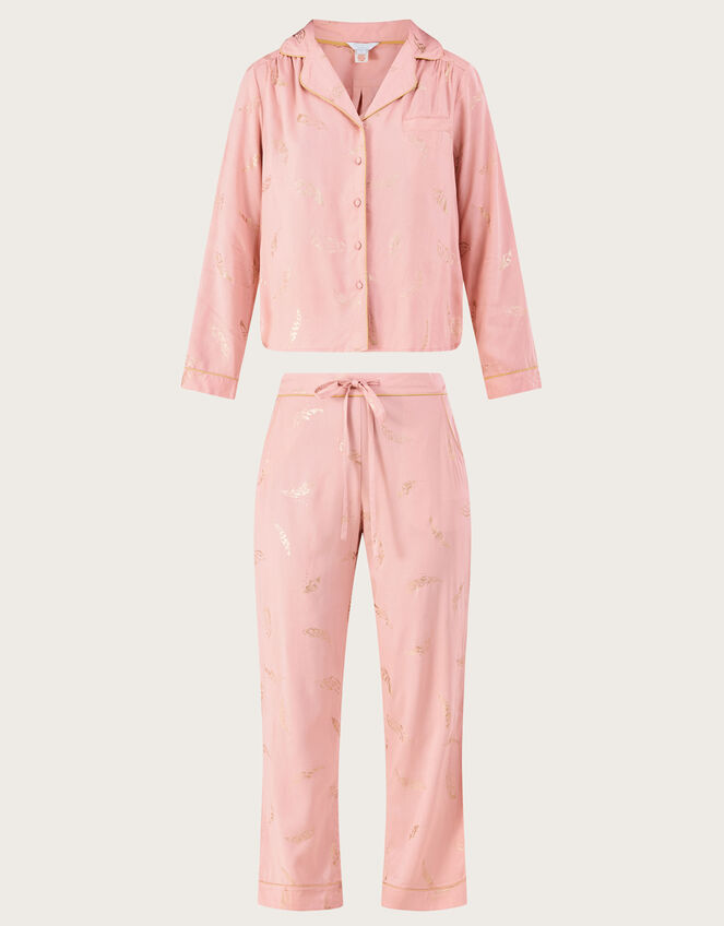 Foil Feather Print Pyjama Set in LENZING™ ECOVERO™ , Pink (PINK), large
