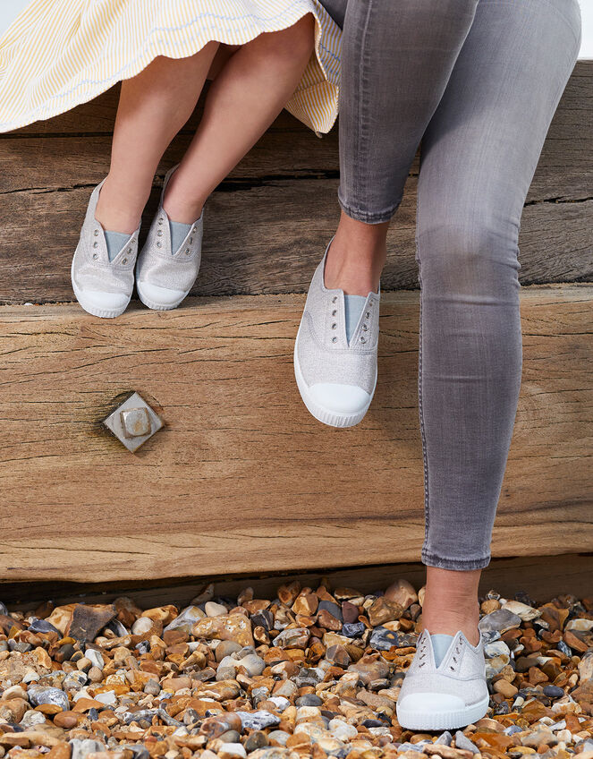 Hampton Canvas Plum Plimsolls, Silver (SILVER), large