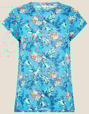 Brady Printed Top in Pure Linen, Blue (BLUE), large