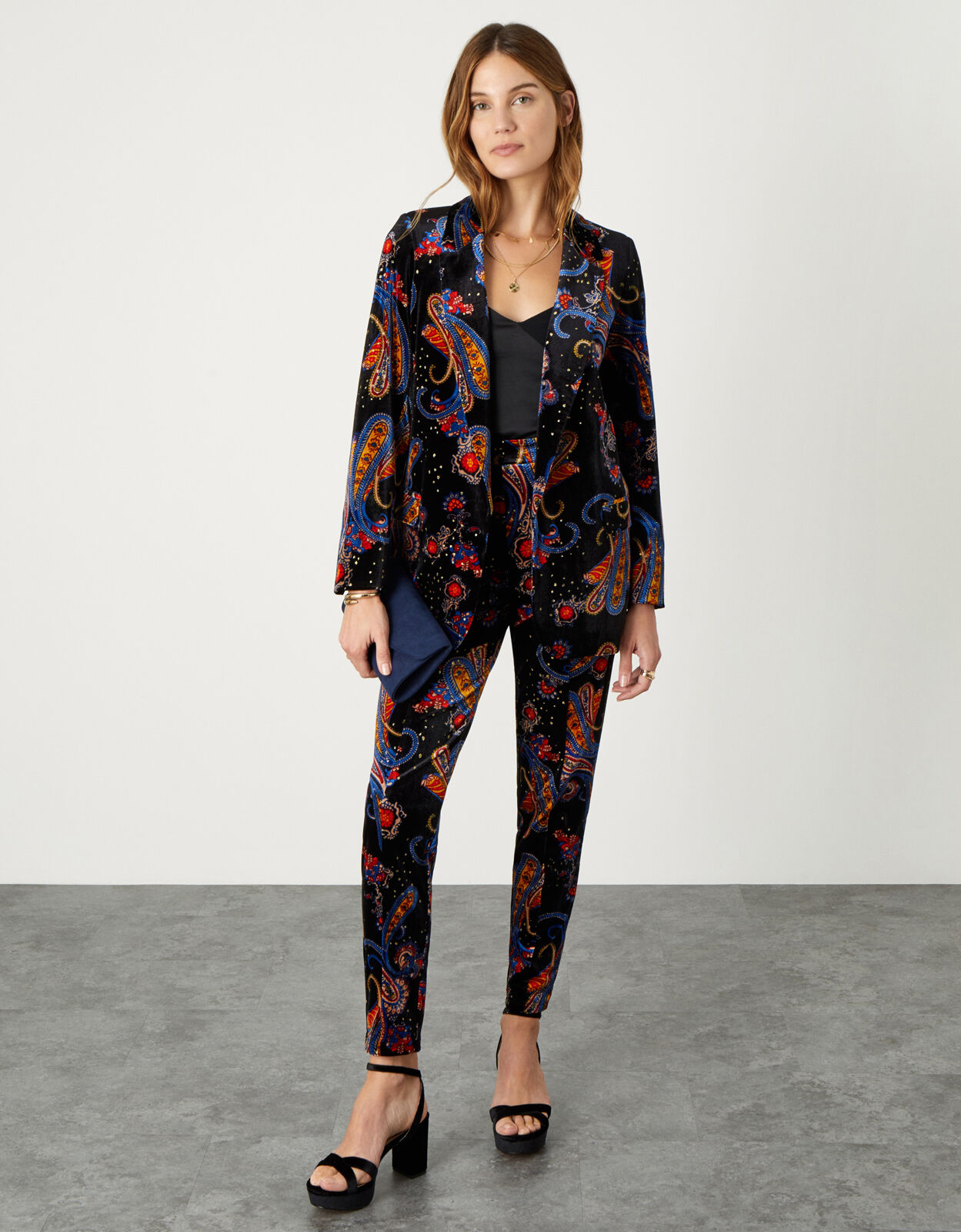 Rowan Paisley Stretch Velvet Trousers Black
