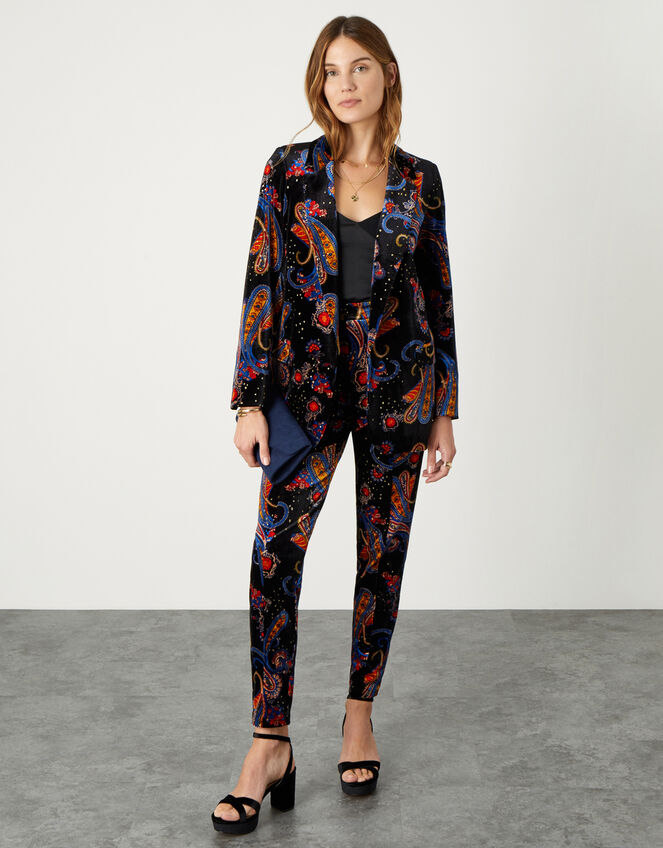 Rowan Paisley Stretch Velvet Trousers, Black (BLACK), large