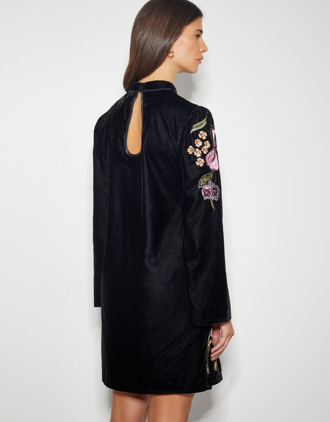Freya Embroidered Velvet Tunic Dress, Black (BLACK), large