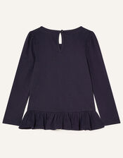 Embellished Heart Long Sleeve Top , Blue (NAVY), large