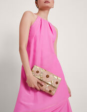 Flower Beaded Clutch Bag, , large