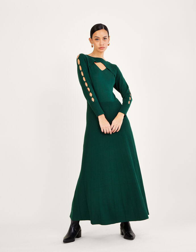Women Green Jungle Print Waist Cut Out Maxi Dress