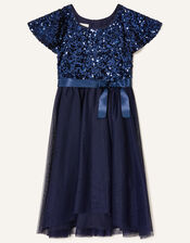 Truth Sequin Flutter Sleeve Dress, Blue (NAVY), large