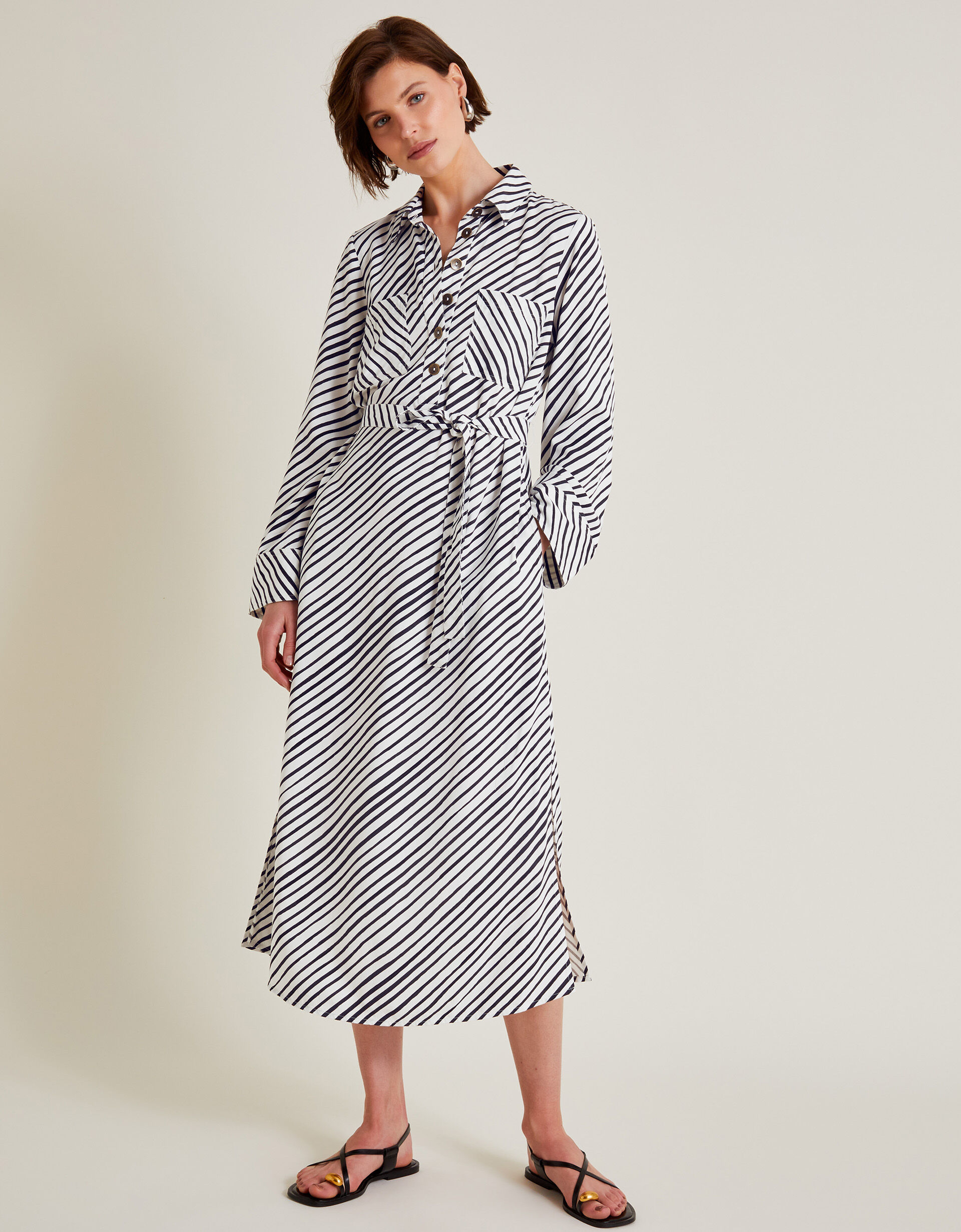 Sabitha Stripe Midi Shirt Dress Black Day Dresses Monsoon UK
