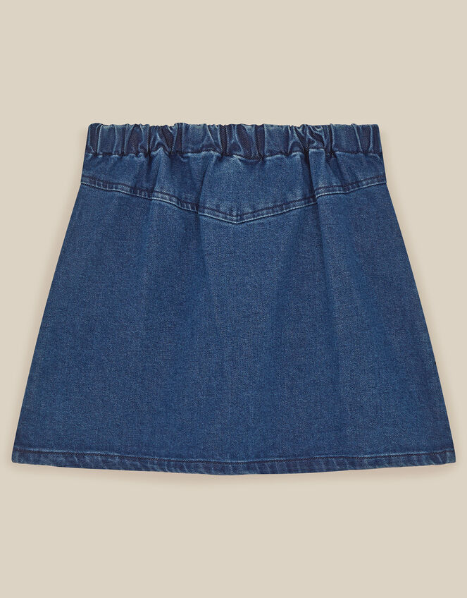 Jewel Flower Denim Skirt, Blue (BLUE), large