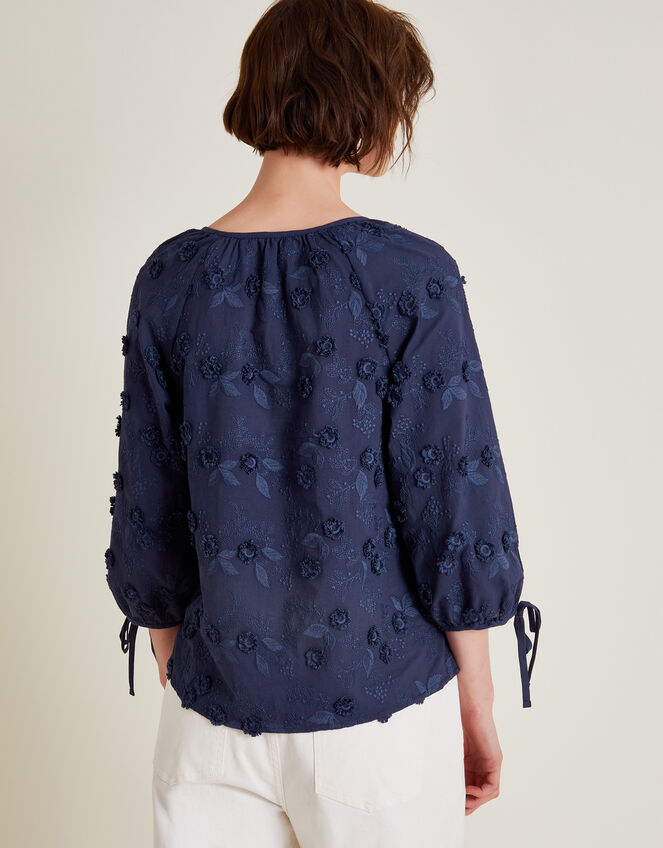 Ivy Floral Embroidered Blouse, Blue (NAVY), large