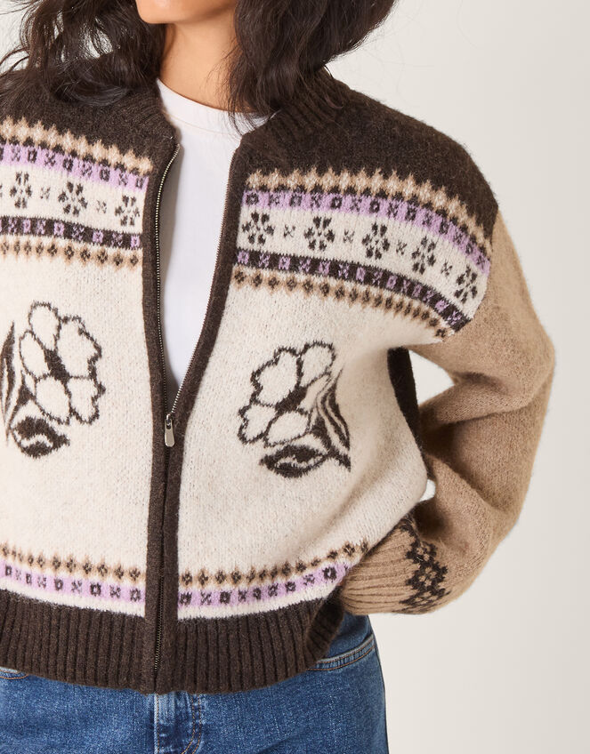 Julia Jacquard Knit Cardigan, Brown (CHOCOLATE), large