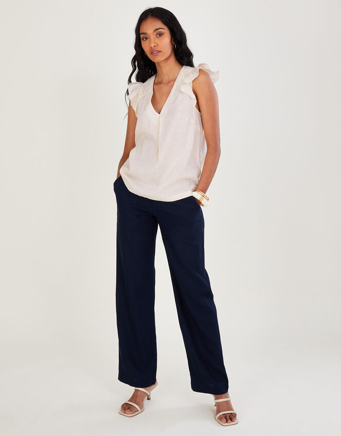 Lucinda Sleeveless Top in Linen Blend , White (WHITE), large
