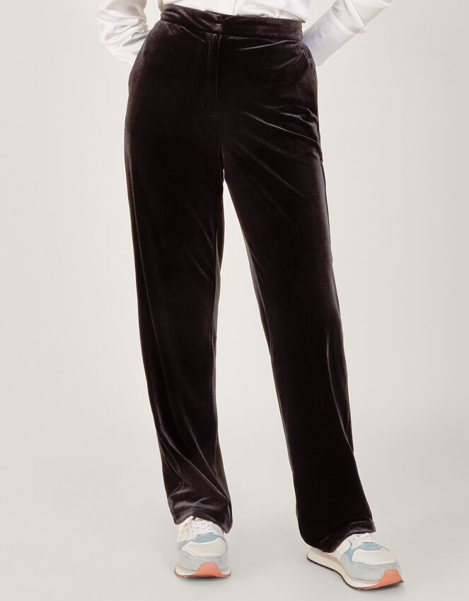 Maria Velvet Straight Leg Trousers, Black (BLACK), large