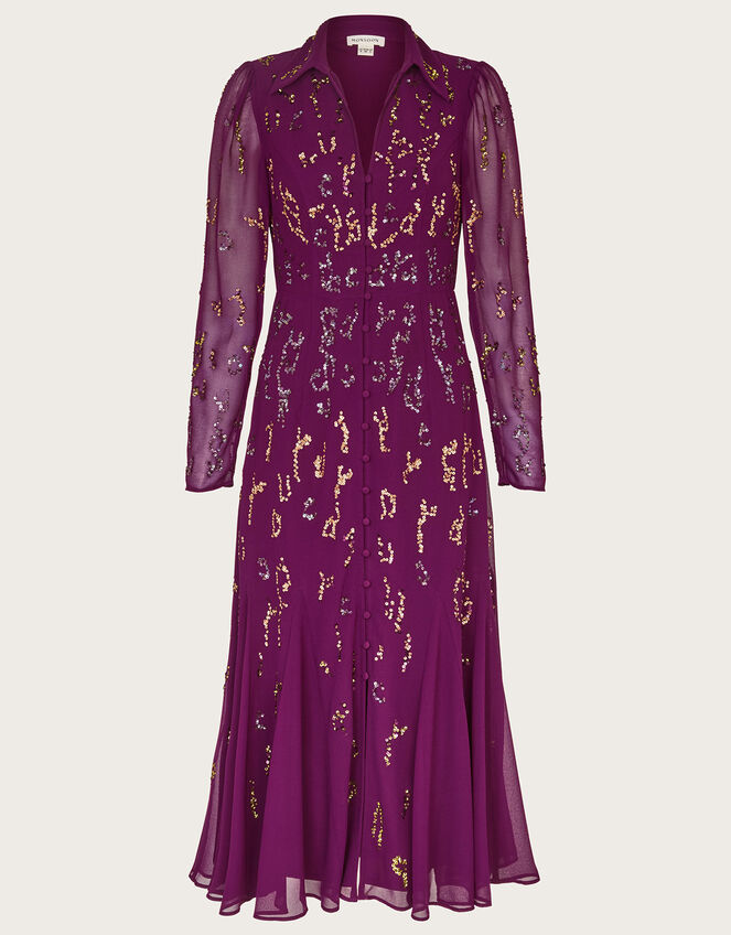 Eliza Embellished Shirt Dress, Red (BERRY), large