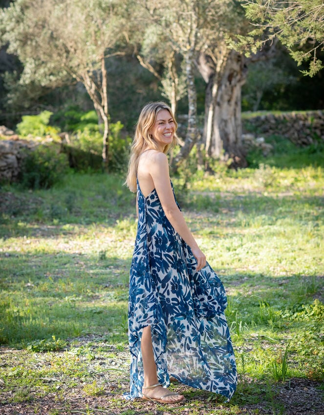 Lyrical Sisters Floral Print Handkerchief Slip Dress, Blue (BLUE), large