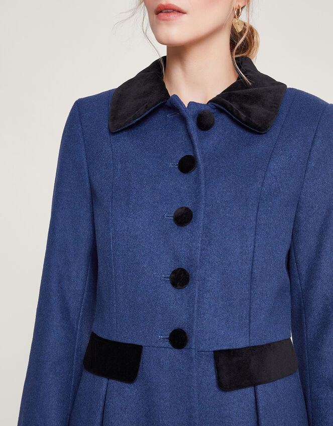Opal Opera Coat in Wool Blend, Blue (BLUE), large