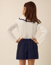 Bow Long Sleeve Top & Skort Set, Blue (NAVY), large