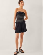 Heidi Smocked Ruffle Bandeau Top, Black (BLACK), large