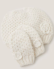 Baby Knit Beanie & Mitten Set, Ivory (IVORY), large