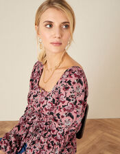 Sophie Floral Shirred Top, Red (RED), large