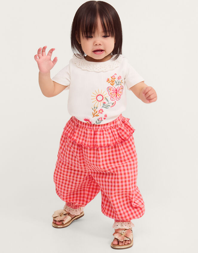 Baby Embroidered Gingham Top & Trouser Set, Pink (PINK), large