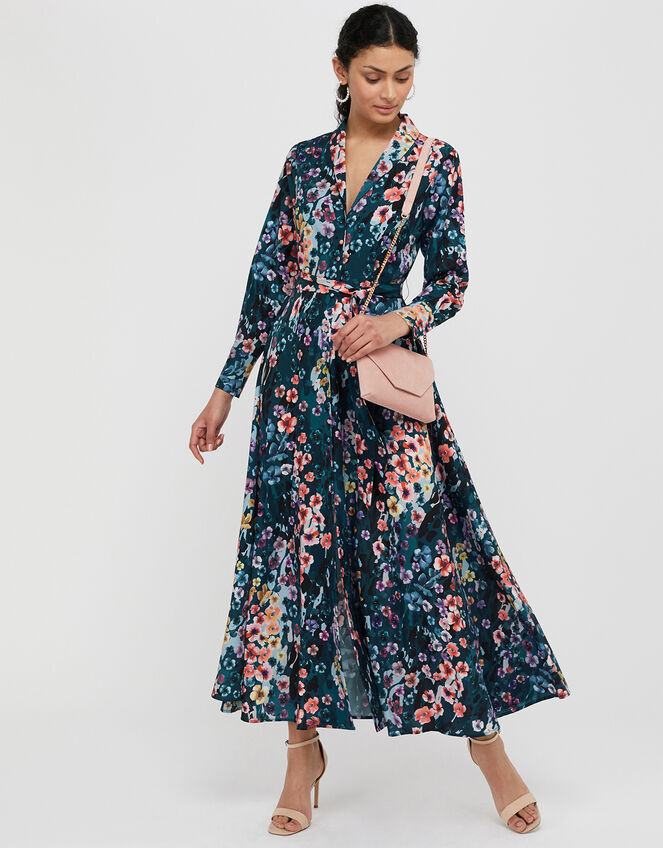 Fawn Floral Shirt Dress, Blue (BLUE), large