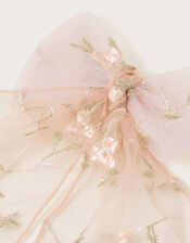 Blossom Embroidered Bow Hair Clip, , large