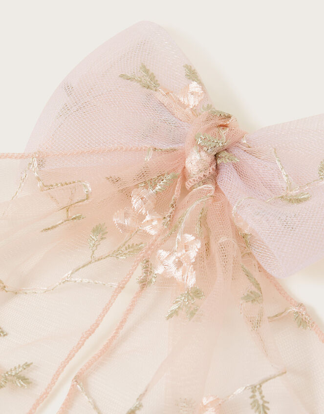 Blossom Embroidered Bow Hair Clip, , large