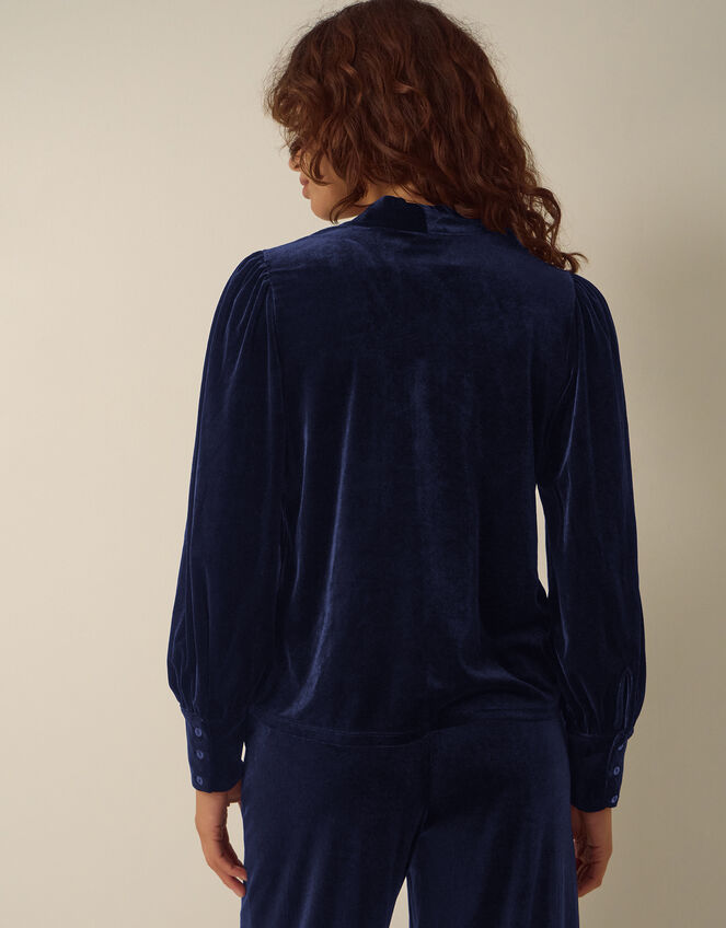 Tessa Neck Tie Velvet Shirt, Blue (MIDNIGHT), large