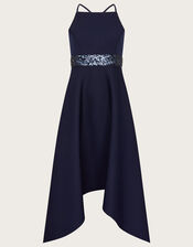 Sequin Scuba Prom Dress, Blue (NAVY), large