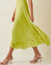 Ingrid Embroidered Satin Midi Dress, Green (CHARTREUSE), large