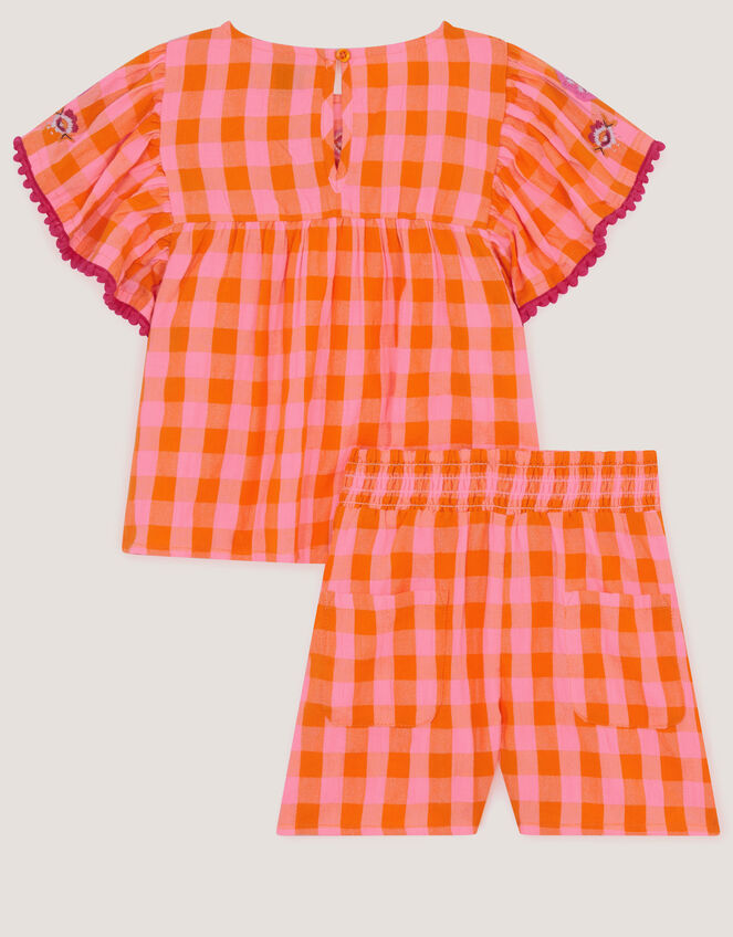 Gingham Print Top & Shorts Set, Orange (ORANGE), large