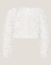 Appliqué Rose Cropped Jacket, Ivory (IVORY), large