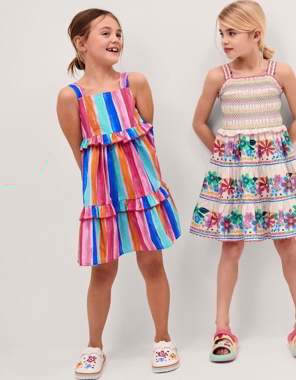 Rainbow Stripe Tiered Dress, Multi (MULTI), large