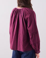 East Sereni Striped Cotton Shirt, Red (BERRY), large