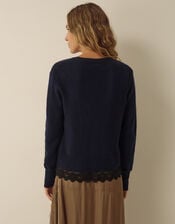 Lula Lace Trim Cardigan, Blue (NAVY), large