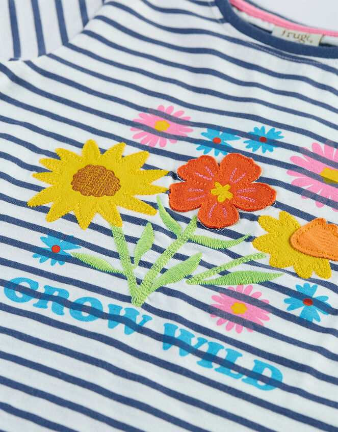 Frugi Embroidered Stripe T-Shirt, Blue (NAVY), large