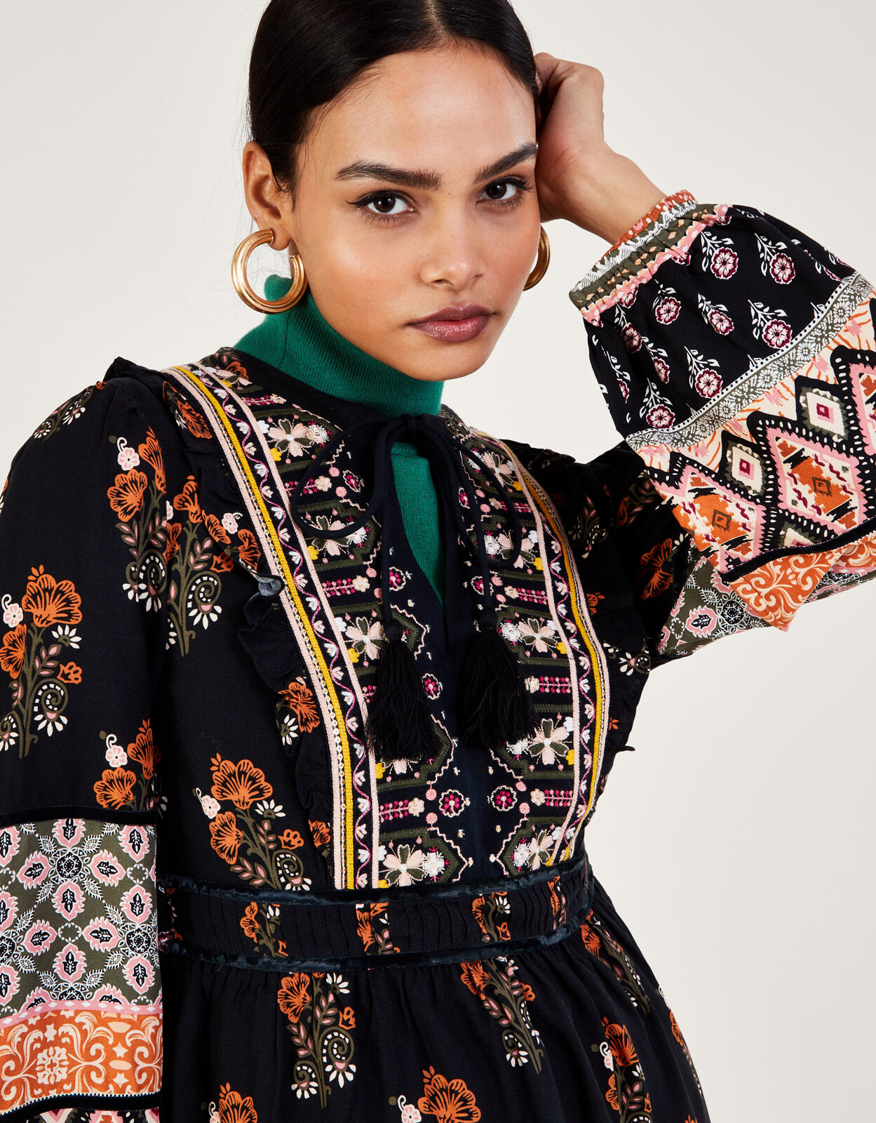Black embroidered cheap smock dress