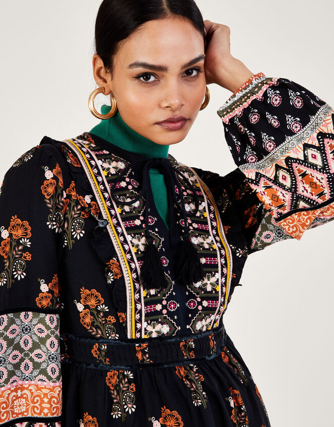 Print Heritage Embroidered Heritage Smock Dress	, Black (BLACK), large