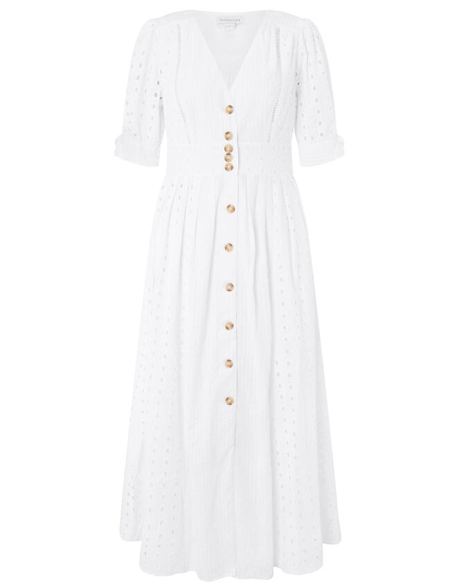 Dolly Schiffli Midi Dress, White (WHITE), large