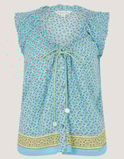 Millie Print Frill Top, Blue (PALE BLUE), large
