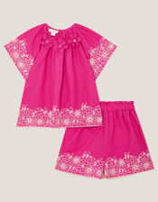 Embroidered Floral Top and Shorts Set, Pink (PINK), large