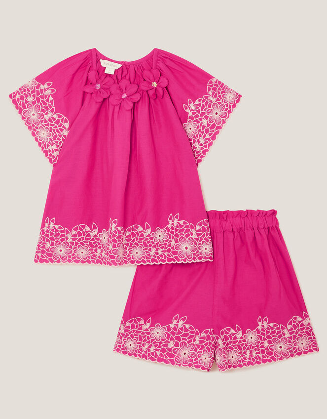 Embroidered Floral Top and Shorts Set, Pink (PINK), large